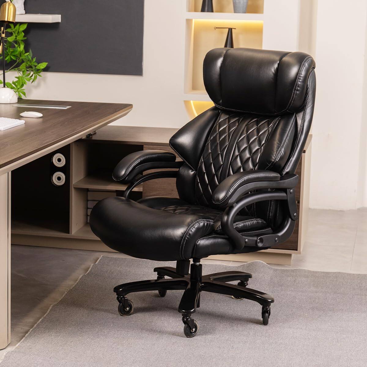 Angle. Forest'nSky - Big & Tall Office Chair for Heavy People - 500lbs Wide Seat Executive Desk Chair - Black.