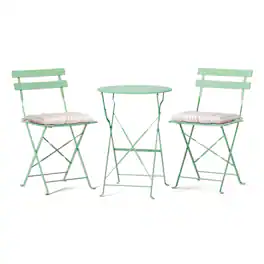 Winado - 3 PCS Folding Bistro Table Chairs Dining Set with Seat Cushions for In/Outdoor - Light Green
