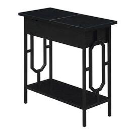FurniFact - Flip Top End Table with Integrated Charging Station for Modern Living - Black / Black