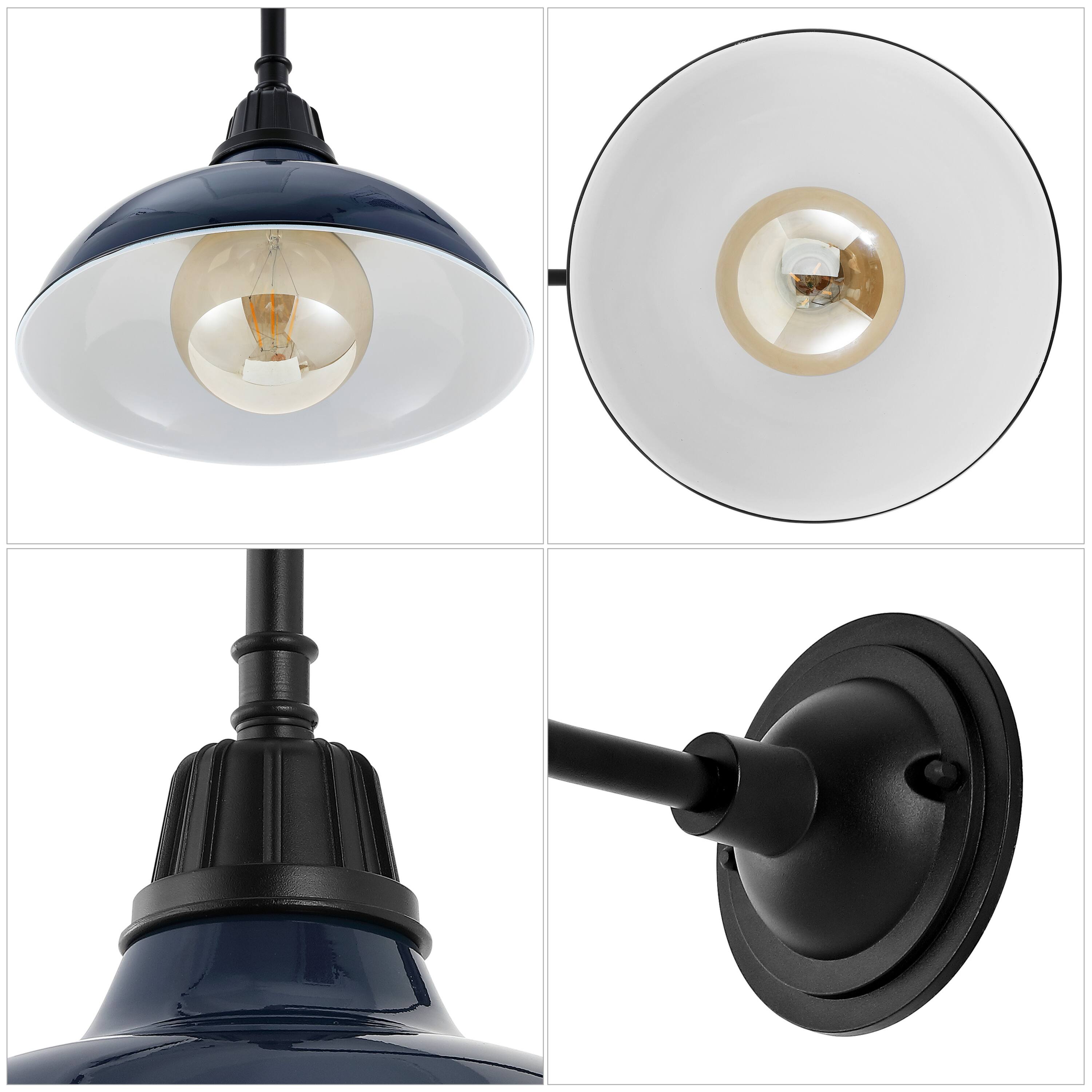 Alt View 4. Jonathan Y - Aurora 12.25" 1-Light Farmhouse Industrial Indoor/Outdoor Iron LED Gooseneck Arm Outdoor Sconce, Navy - Navy/Black.