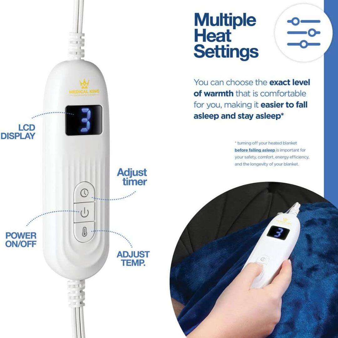 Multiple Heat Settings

You can choose the exact level of warmth that is comfortable for you, making it easier to fall asleep and stay asleep*

*Turning off your heated blanket before falling asleep is important for your safety, comfort, energy efficiency, and the longevity of your blanket.

LCD DISPLAY

Adjust timer

POWER ON/OFF

ADJUST TEMP.