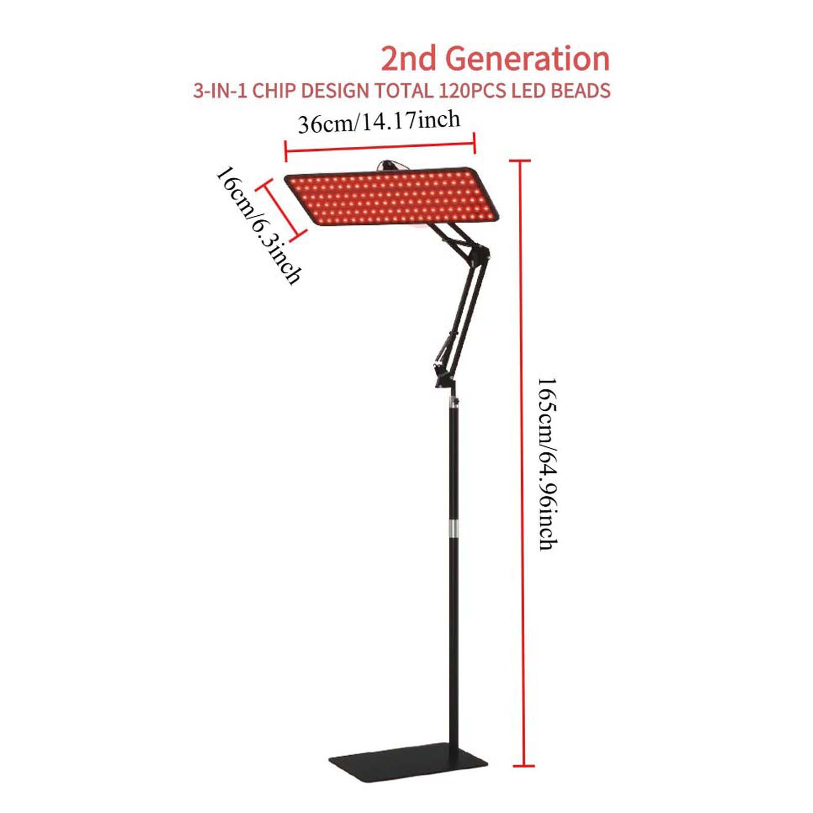 2nd Generation  
3-IN-1 CHIP DESIGN TOTAL 120PCS LED BEADS  
36cm/14.17inch  
16cm/6.3inch  
16.5cm/64.96inch