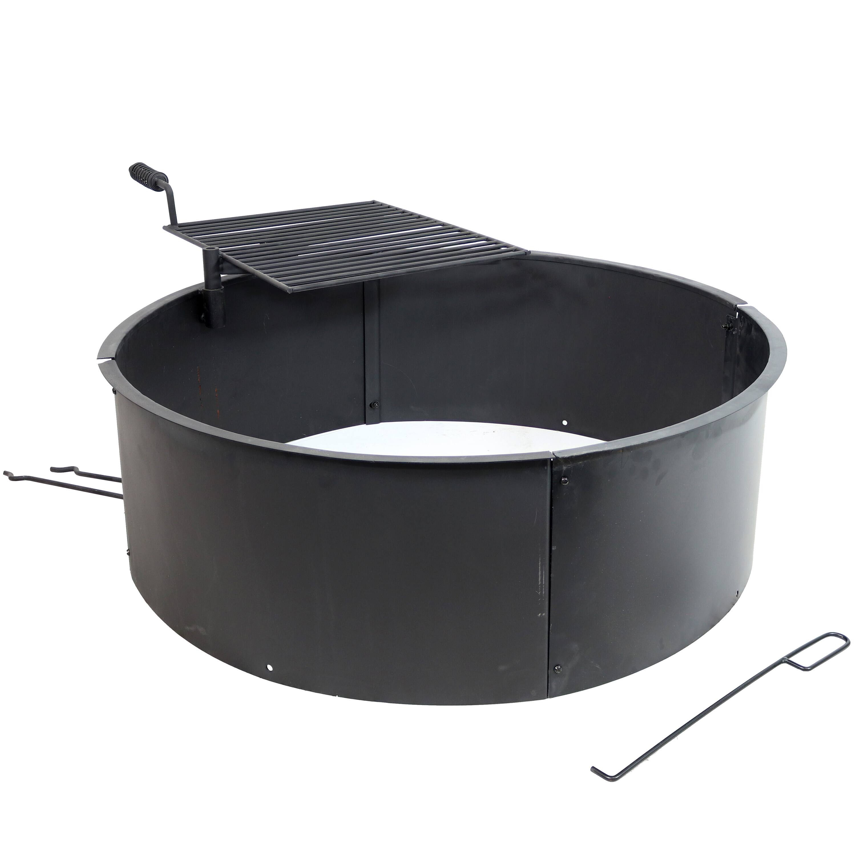 Alt View 9. Sunnydaze - 34 in Steel Fire Pit Ring with Swivel Cooking Grate/Poker - Black.