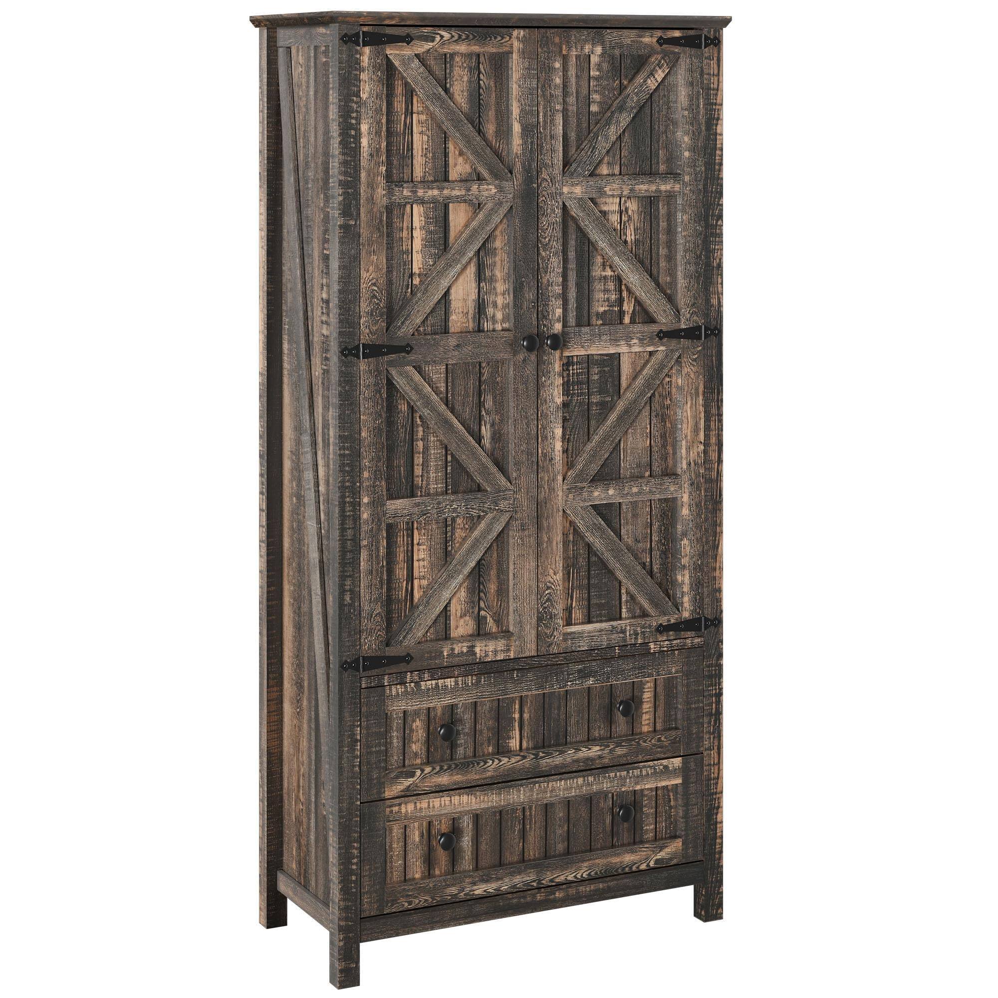 Alt View 3. Hirose Alice - Pantry Cabinet Tall Storage With 2 Drawers And Shelves Versatile For Dining Or Dark Extra Large kitchen - Oak Black-64"H Double Drawers.
