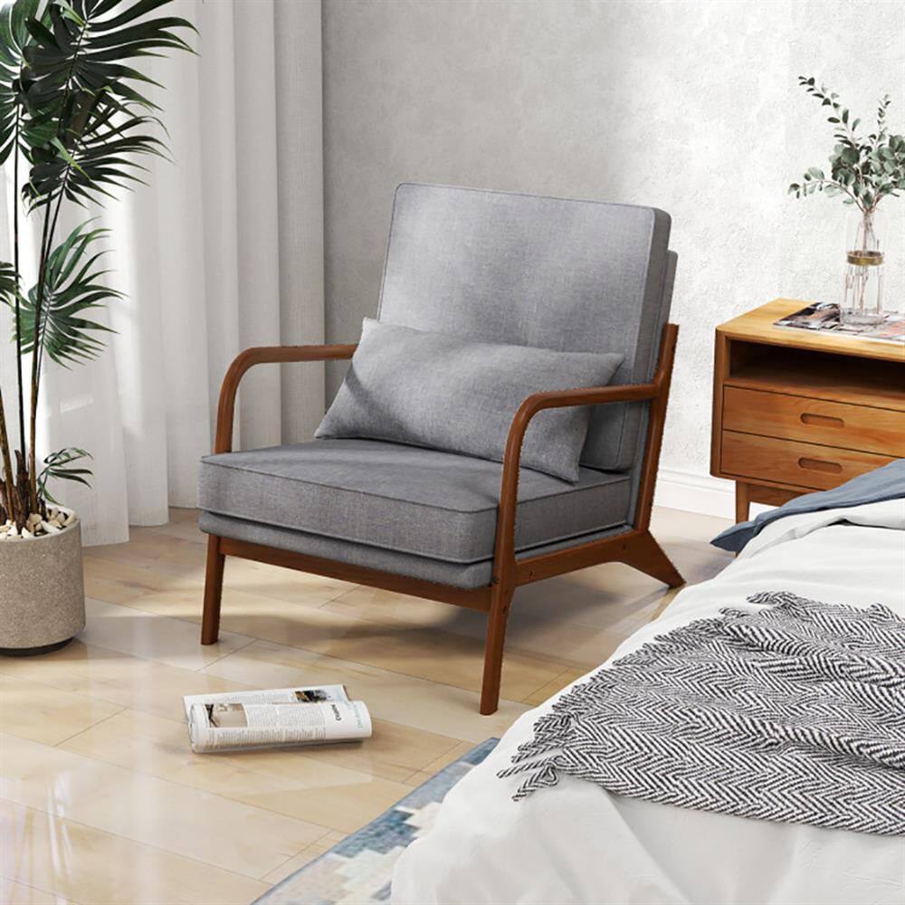 Left. Kadyn - Leisure Sofa Reading Chair, Accent Chair,Modern Accent Chair with Rubber Wood Armrests and Removable Back-Gray - Gray.