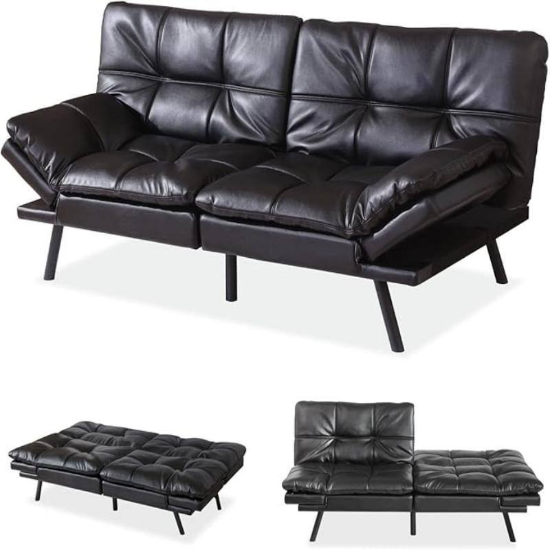 Alt View 2. Dyonery - Dyonery 71-inch leather sofa, with adjustable backrest and armrests, multiple mode switching, fashionable sofa - Black.