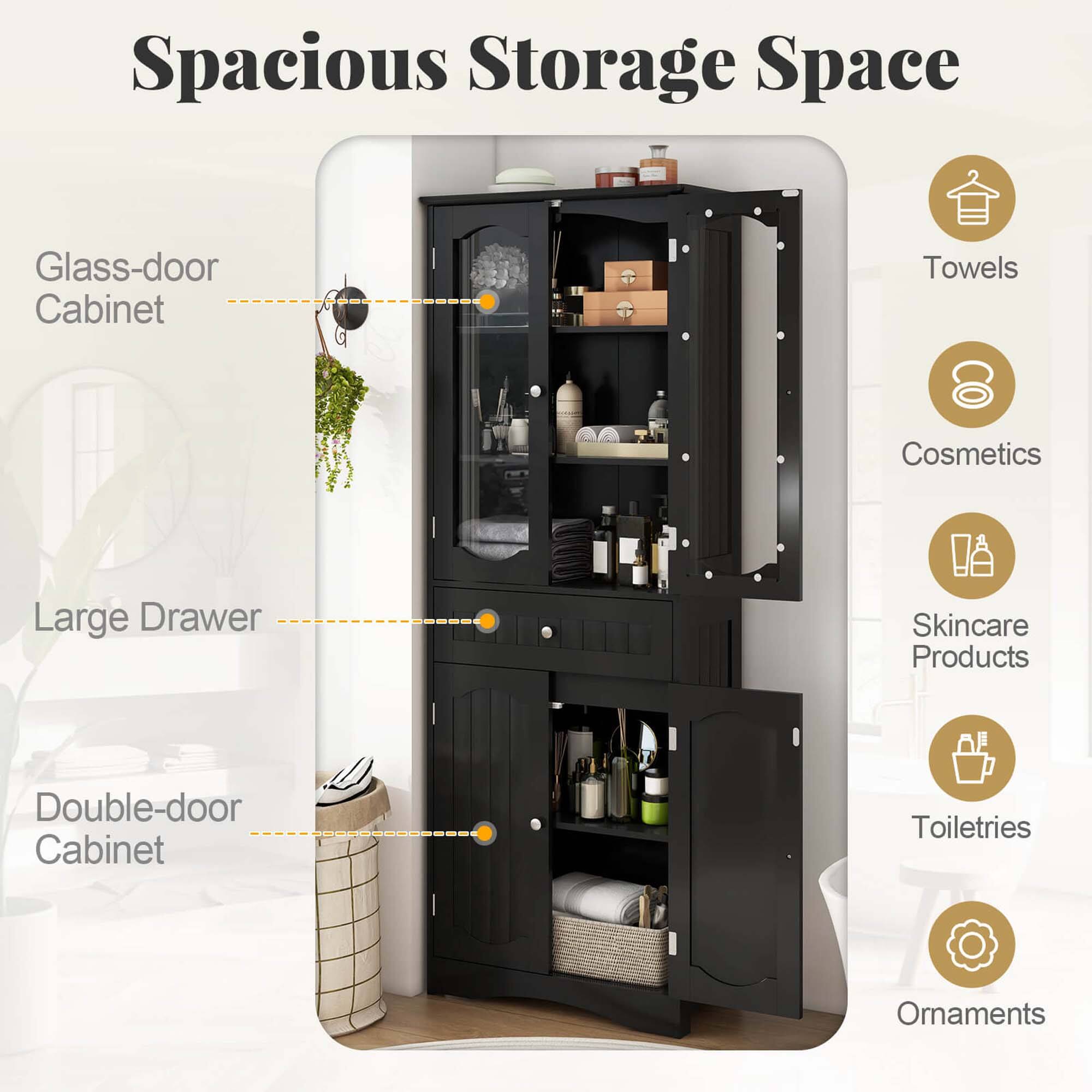 Spacious Storage Space Glass-door Cabinet Towels Cosmetics Large Drawer Skincare Products Double-door Cabinet Toiletries Ornaments