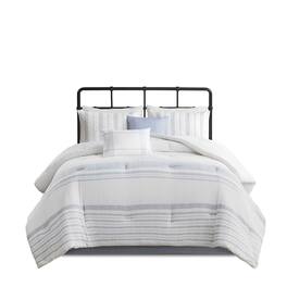 Gracie Mills - Brigadoon 6 Piece Cotton Jacquard Oversized Comforter Set - White/Blue