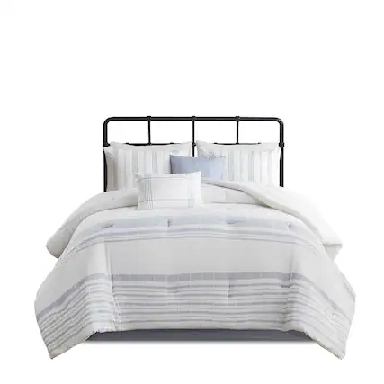 Front. Gracie Mills - Gracie Mills Brigadoon 6 Piece Cotton Jacquard Oversized Comforter Set - White/Blue.