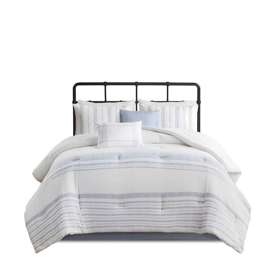 Front. Gracie Mills - Gracie Mills Brigadoon 6 Piece Cotton Jacquard Oversized Comforter Set - White/Blue.