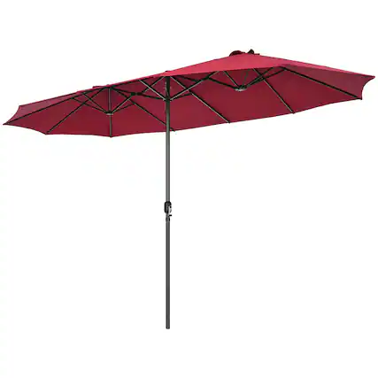 Front. Costway - Costway 15FT Patio Double-Sided Umbrella Crank Outdoor Garden Market Sun Shade - Wine.