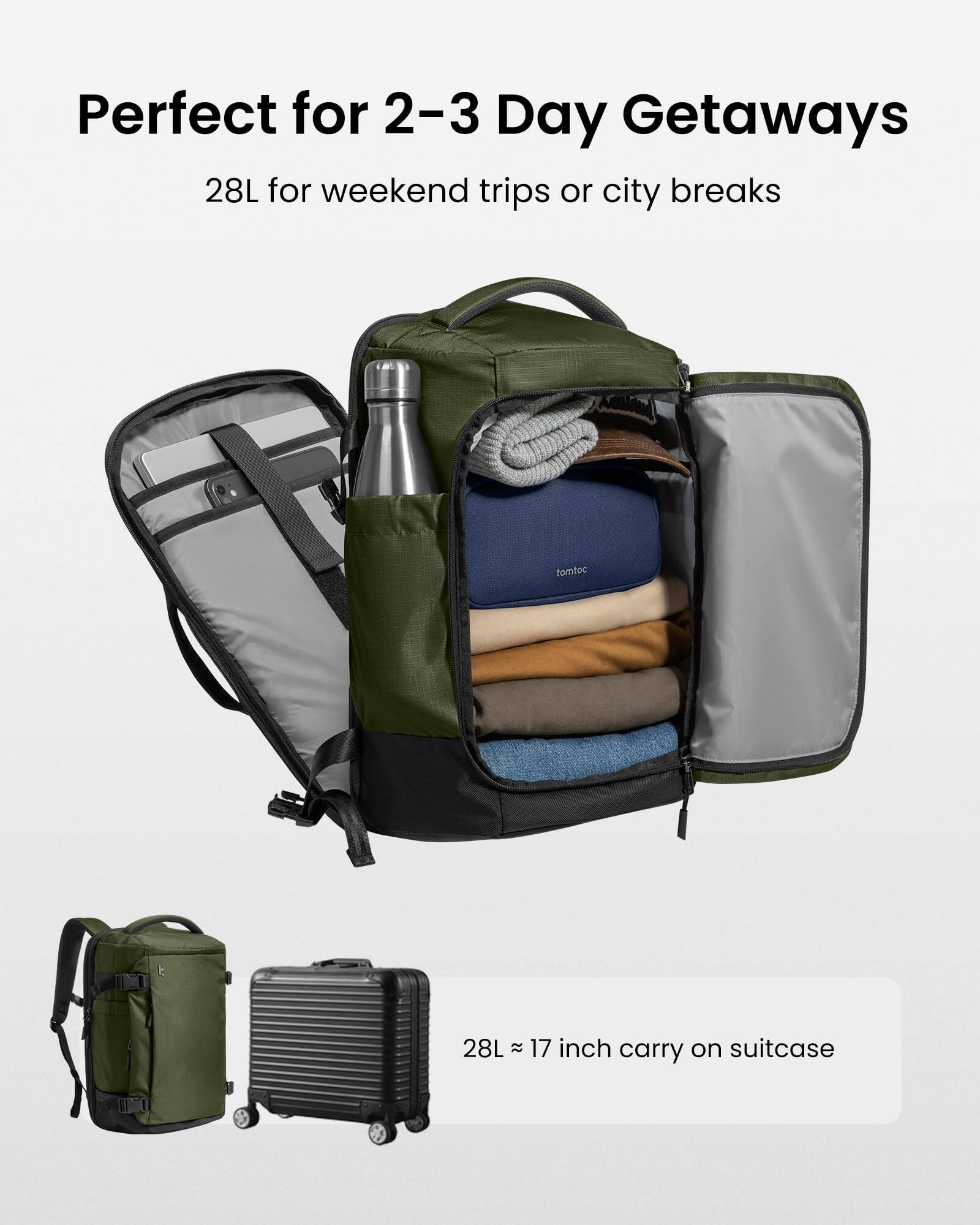 Perfect for 2-3 Day Getaways  
28L for weekend trips or city breaks  

28L ~ 17 inch carry on suitcase