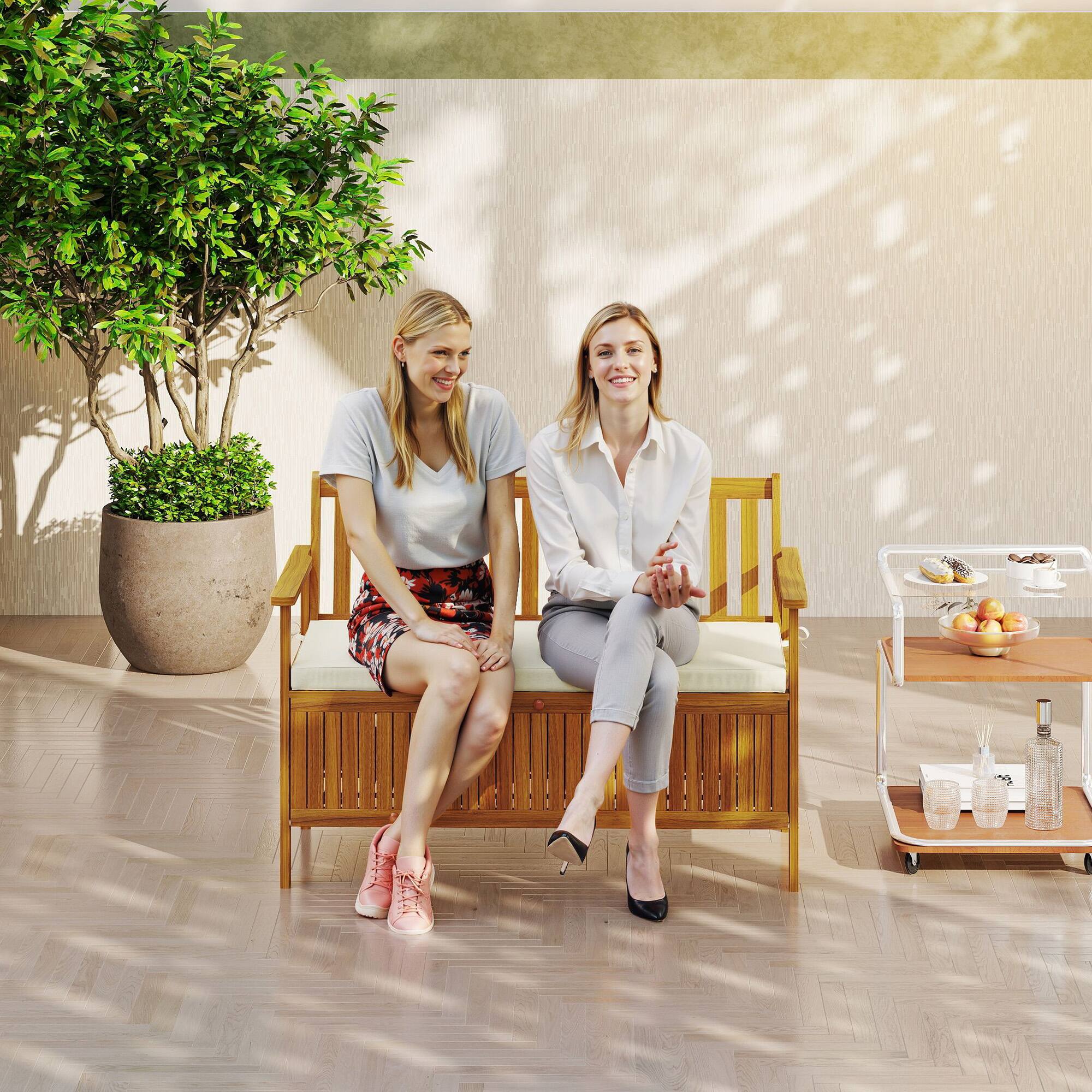 Alt View 7. Outsunny - Outdoor Bench with Storage Box, 28 Gallon Outdoor Storage Bench, Acacia Wood Garden Seat with Cushion - Teak.