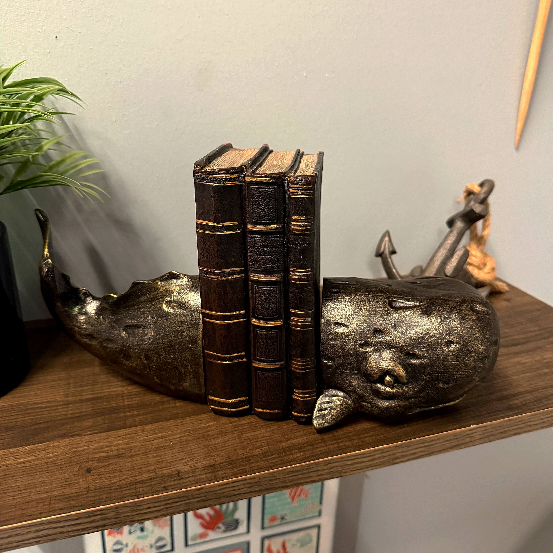 Alt View 7. Zeckos - Sperm Whale Decorative Bookend Set Weathered Bronze Resin 10 Inch Coastal Pair - Bronze.
