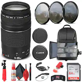 Canon - EF 75-300mm f/4-5.6 III Lens (6473A003) + Filter Kit + BackPack + More (International Version)