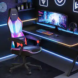Bestier - RGB Gaming Chair with LED Lights Ergonomic Cushion & Breathable Mesh Back Computer Chair - Red