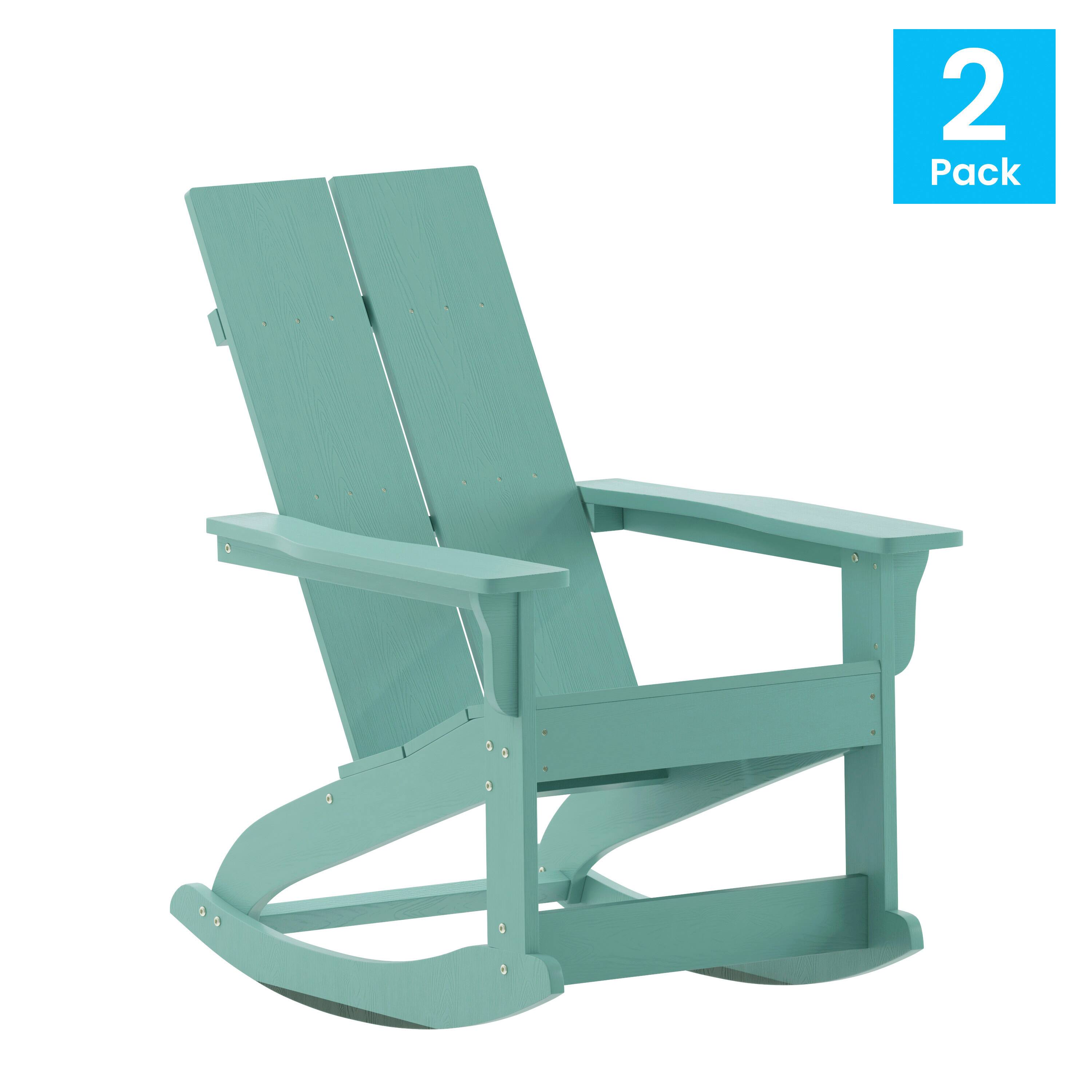 Alt View 1. Emma + Oliver - Set of 2 Modern All-Weather Poly Resin Adirondack Rocking Chairs for Indoor/Outdoor Use - Sea Foam.