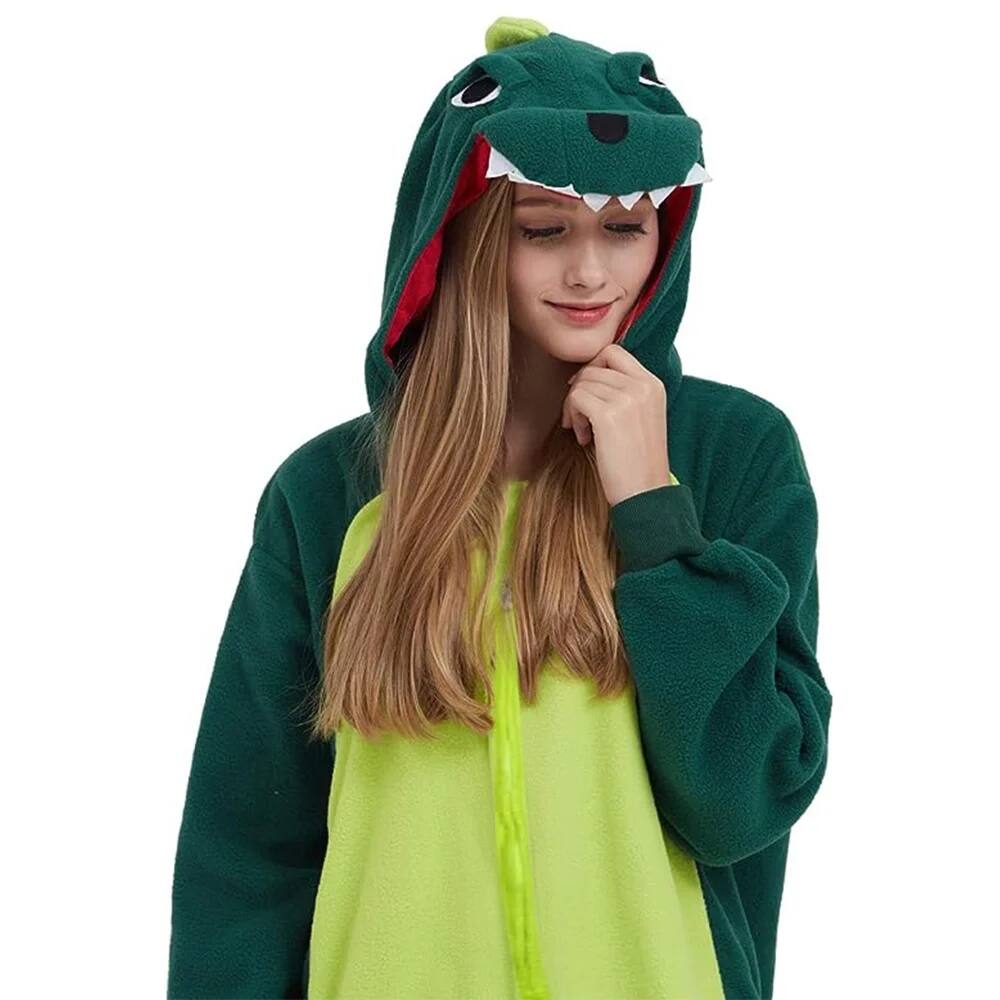 Angle. MOVSSOU - Dinosaur Onesies Animal Women/Men Pajamas, Halloween Animal Costume Pajamas, Costume Cosplay Sleepwear - Green.