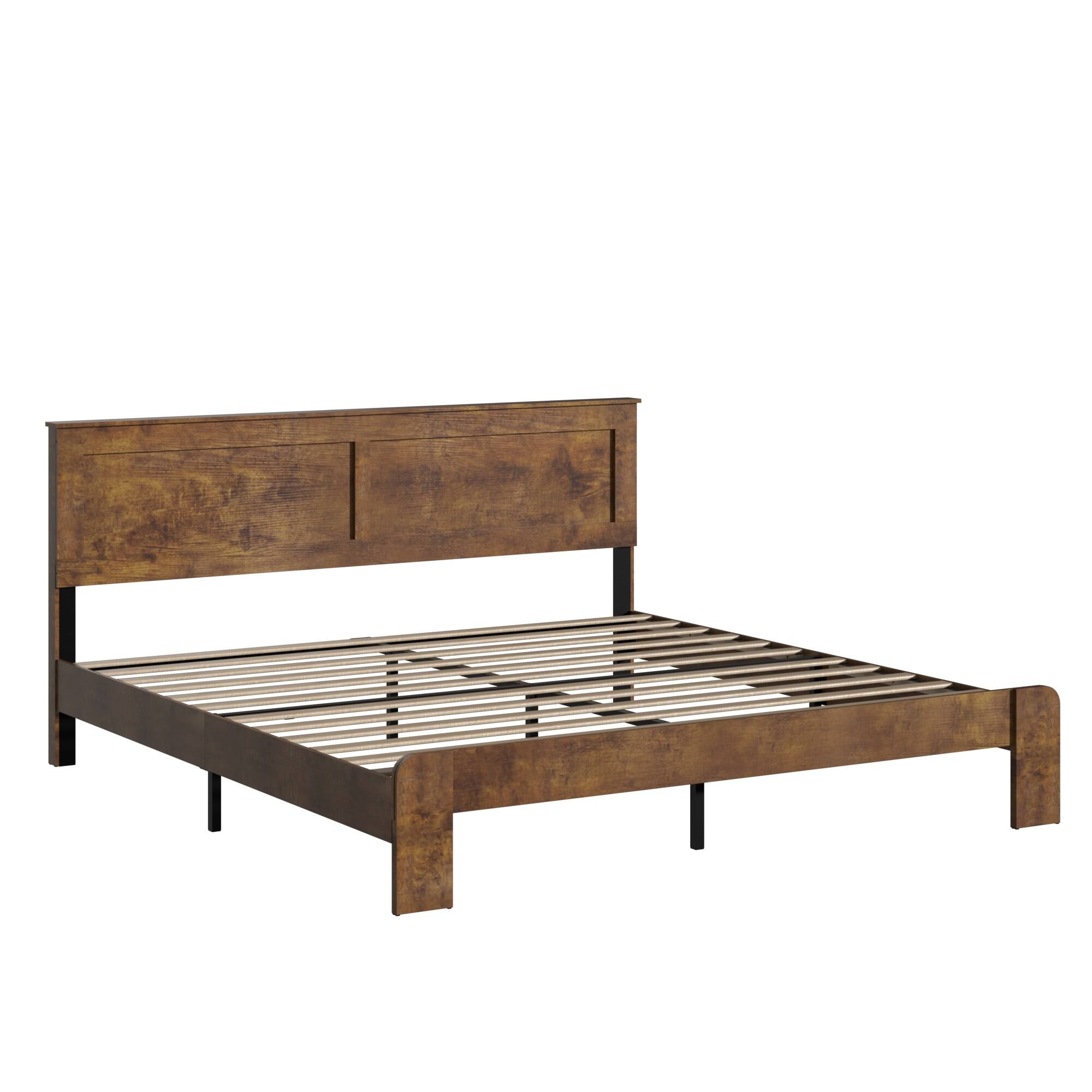 Alt View 4. Z-Edge - King Size Bed Frame with Headboard, Wood Platform Bed Frame with Under Bed Storage, No Box Spring Needed, Easy Assembly - Brown.