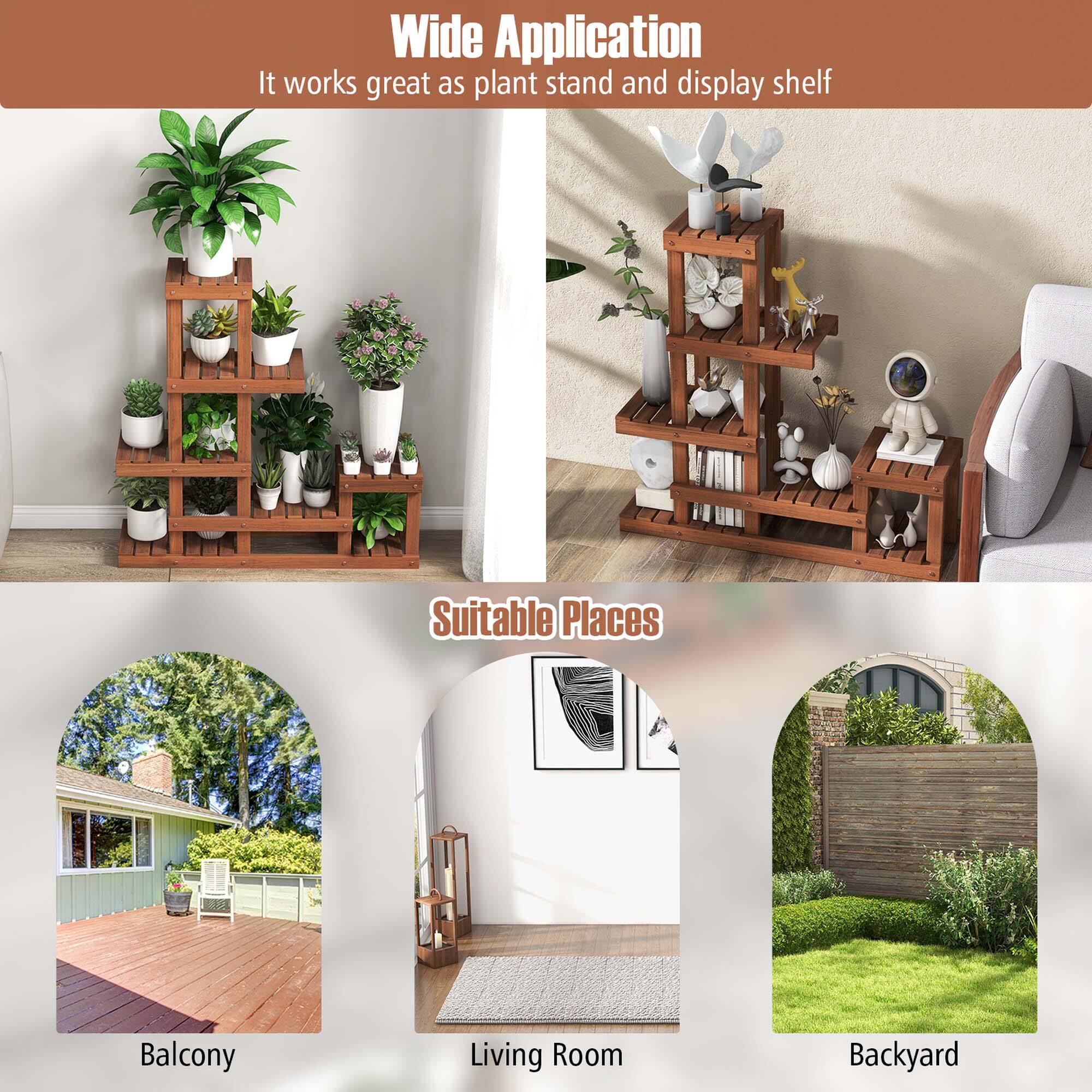 Wide Application: It works great as plant stand and display shelf. Suitable Places: Balcony, Living Room, Backyard.