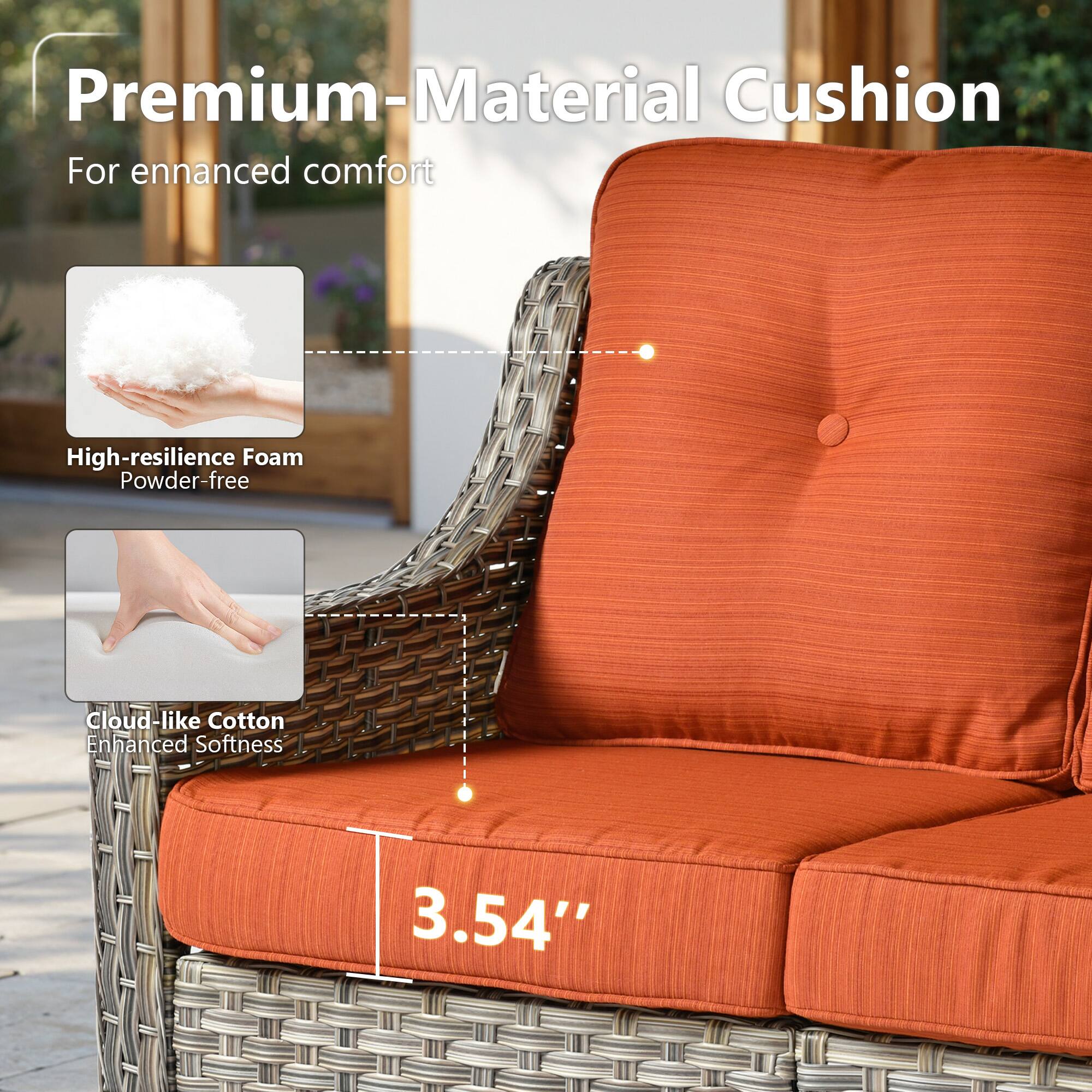 Premium-Material Cushion  
For enhanced comfort  

High-resilience Foam  
Powder-free  

Cloud-like Cotton  
Enhanced Softness  

3.54"