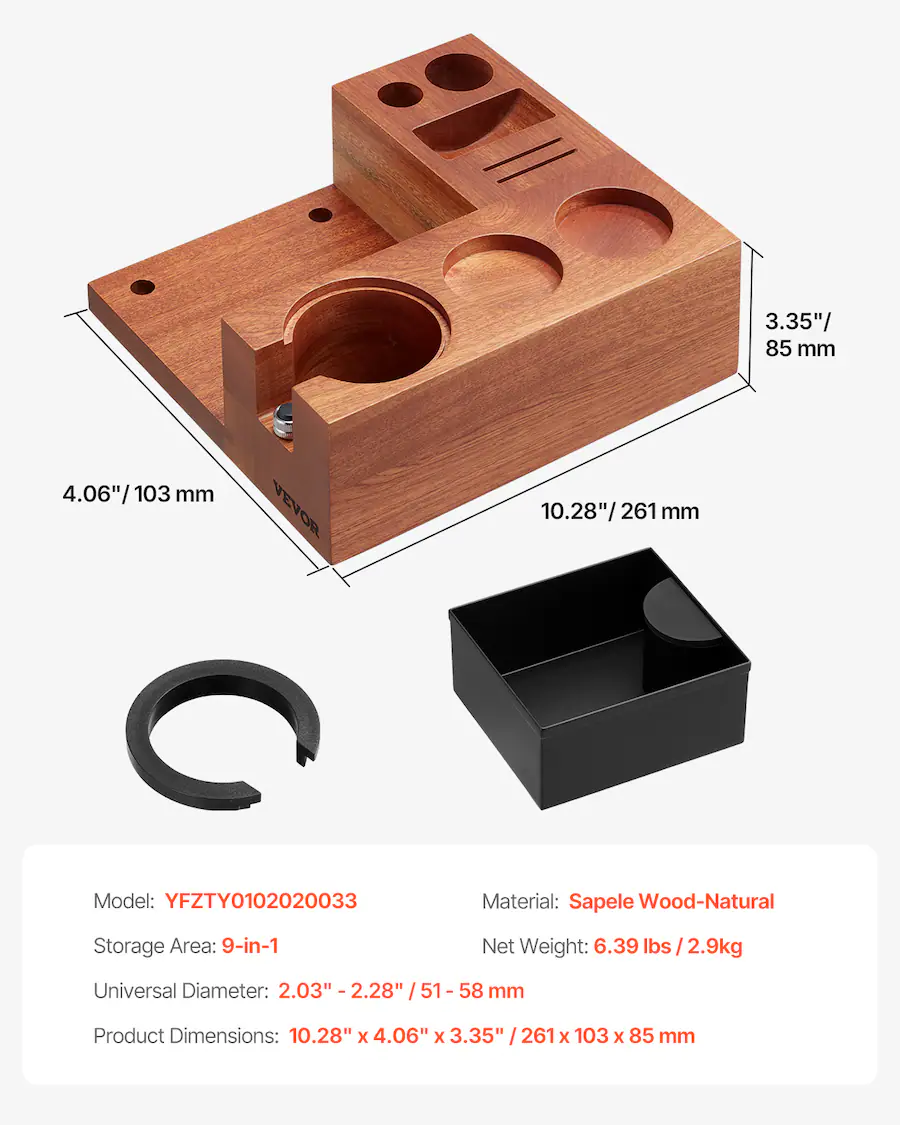 VEVOR Espresso Tamping Station, Sapele 9 in 1 Multifunctional Tamping ...