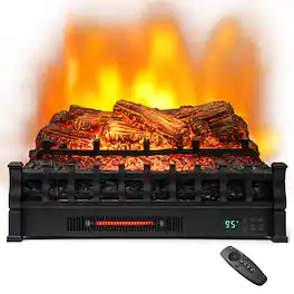 Gymax - 26 Inches Infrared Quartz Electric Fireplace Log Heater with Realistic Pinewood - Black