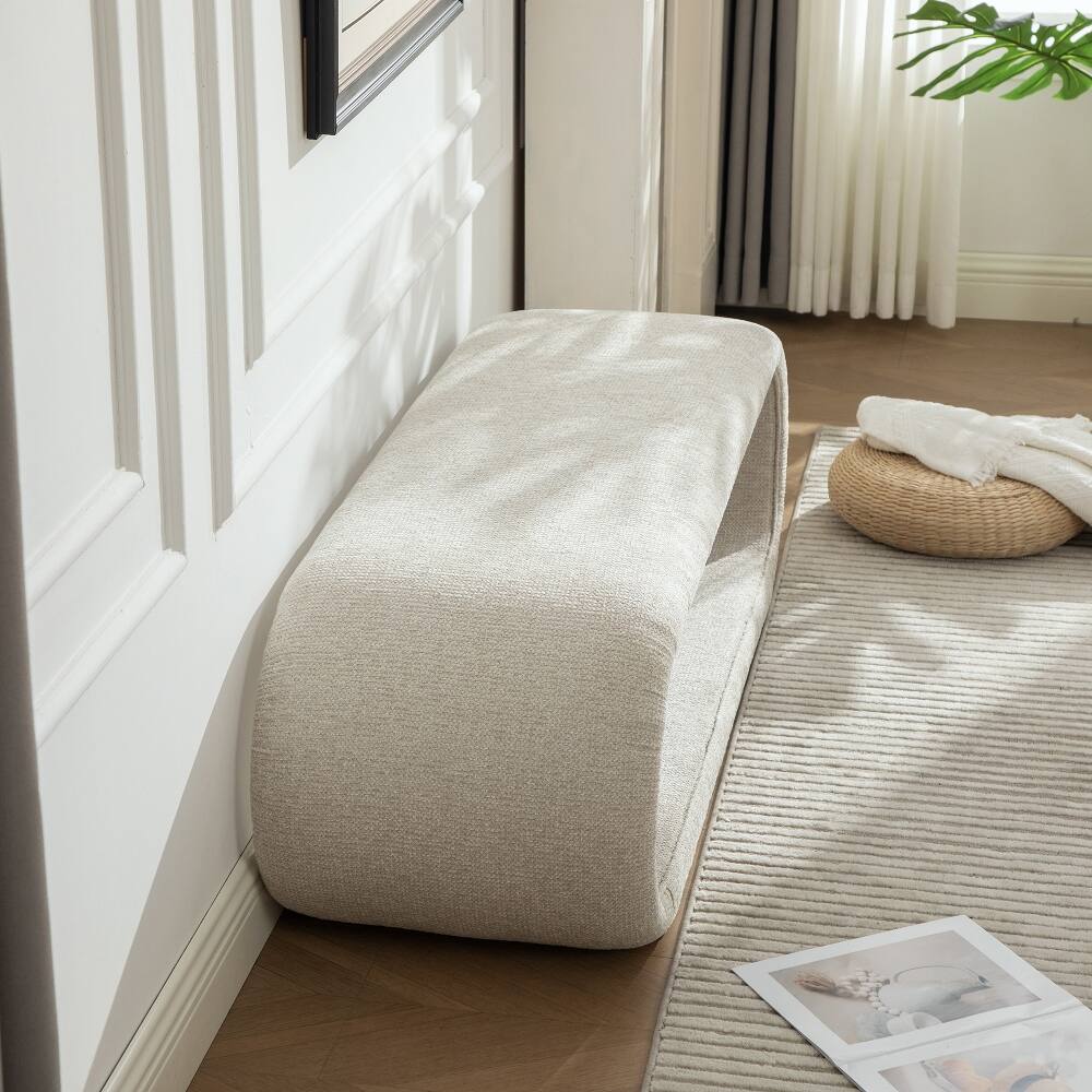 Alt View 1. Ropilly - Ropilly 52 Inch Chenille Upholstered Bench for Bedroom End of Bed, Modern Entryway Shoe Bench with Iron Frame, Wheat - Wheat.