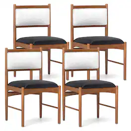 Gymax - Wooden Dining Chair Set of 4 w/ Rubber Wood Frame Faux Leather Padded Seat - Brown, Black, White
