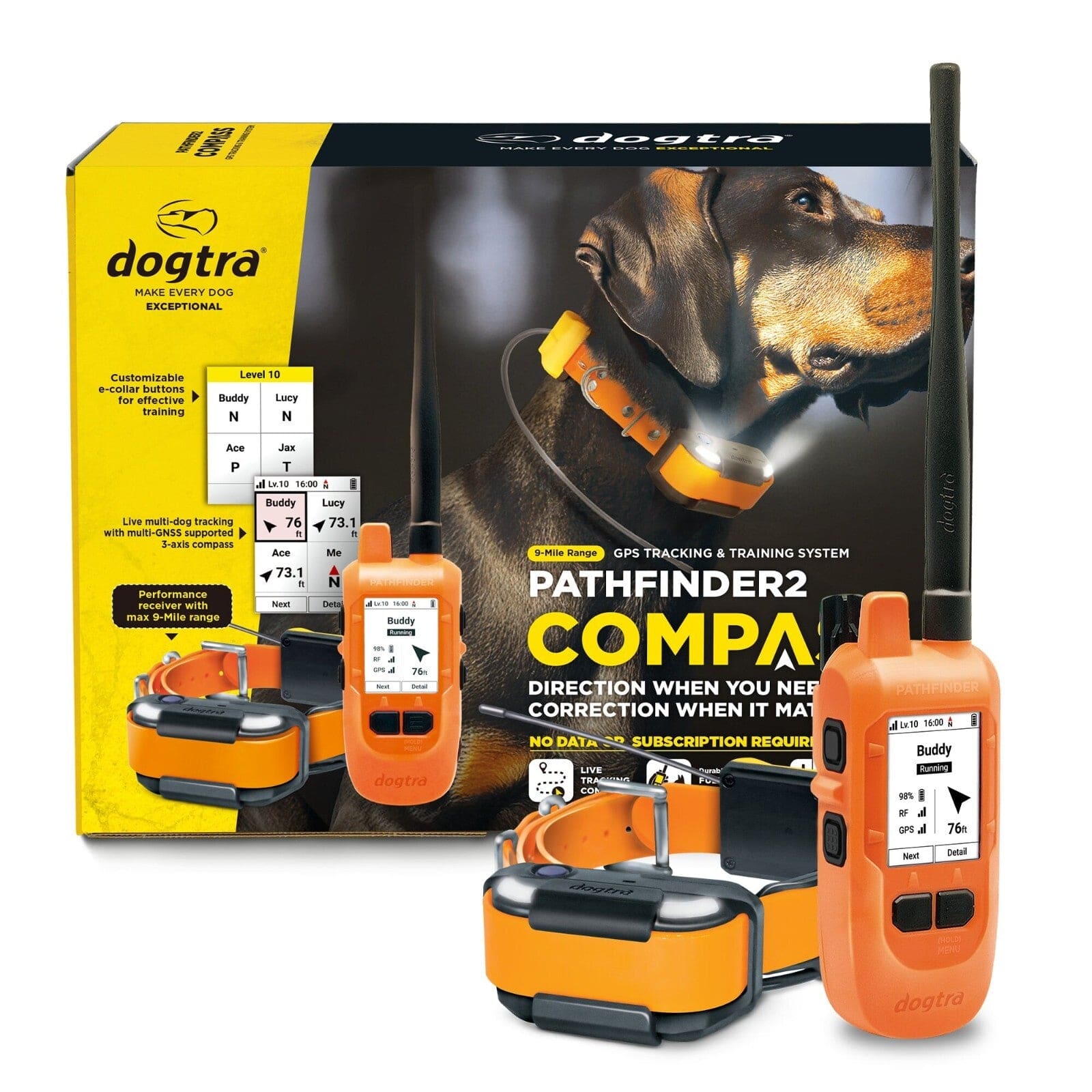 Dogtra - Pathfinder2 Mini Compass - Handheld GPS Dog Tracking and Training System, 9 Mile Range, No Subscription - Orange