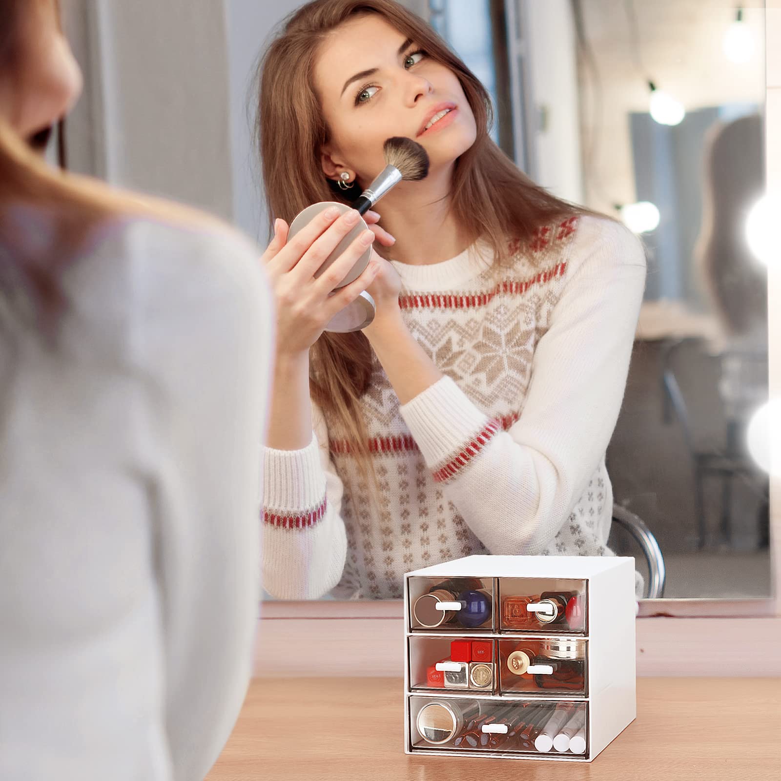 Alt View 5. Paradigms Interiors - Desk Organizer With 5 Drawers Rectangular Office Stationery Supplies Desktop Plastic Makeup Storage Suitabl... - White & 5 Drawers.