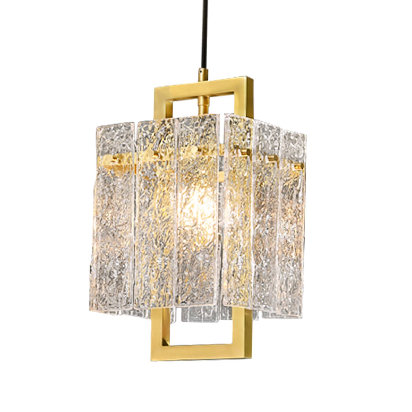 Alt View 8. Siljoy - Square Frame Cracked Glass Lampshade Pendant Light - Gold.