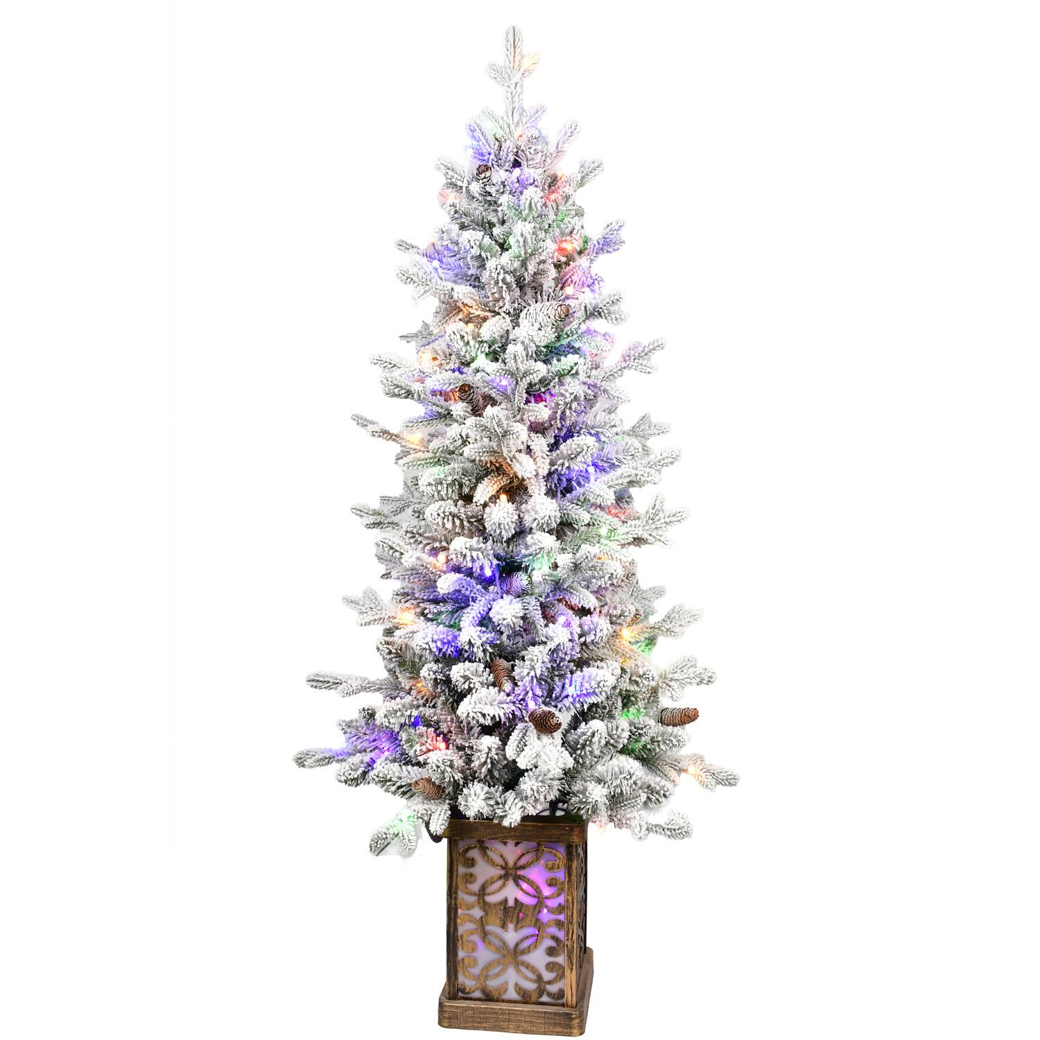 Front. Dexmalle - Dexmalle-4FT Flocked  PE/PVC Christmas Tree with Multicolour LED Lights,396 Tips and Glitter Base-White - White.