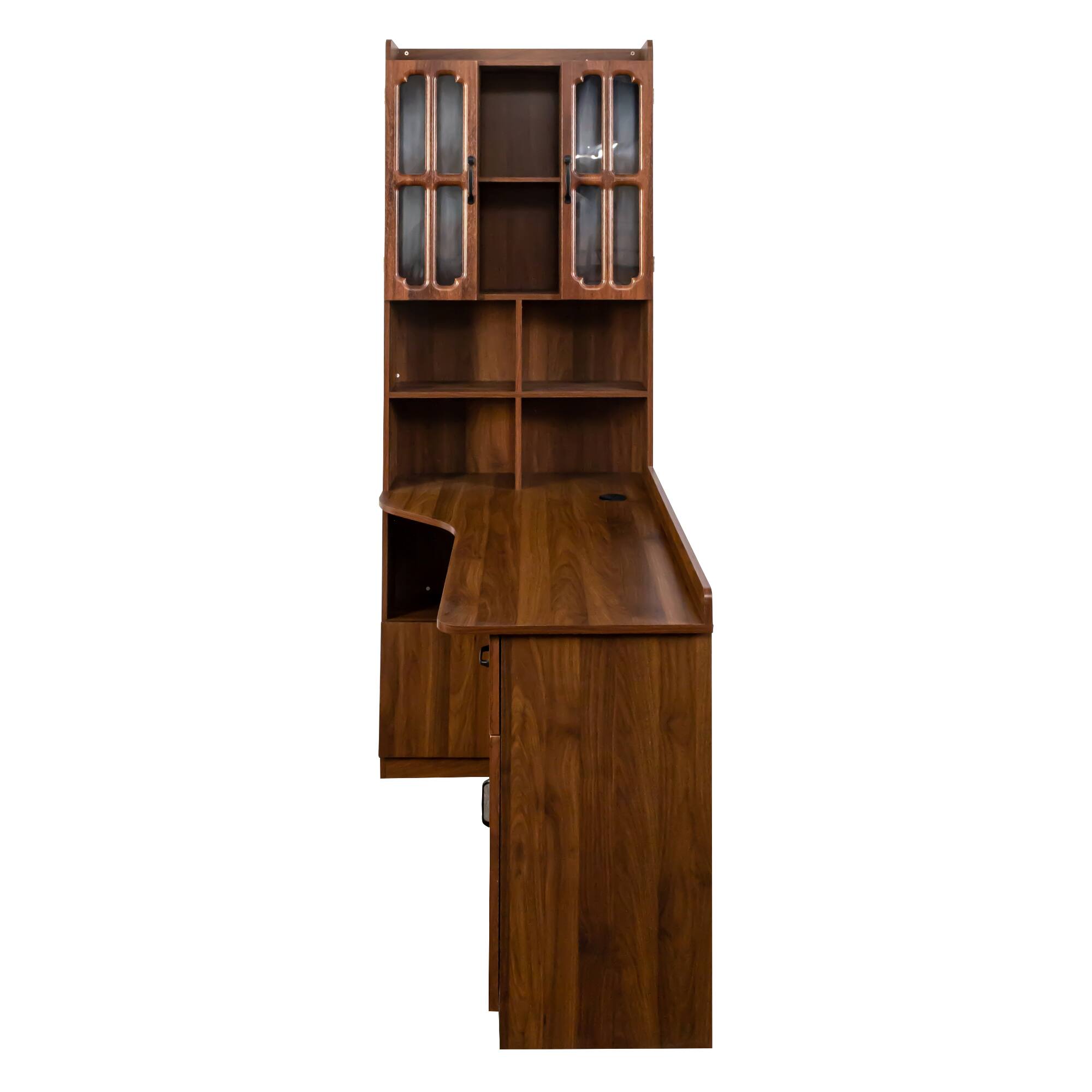 Alt View 8. Tiramisubest - L-Shaped Corner Computer Desk,Study Modern Style Table with Drawers,Bookshelf & Hutch,2-in-1 L-Shaped Design - Walnut.