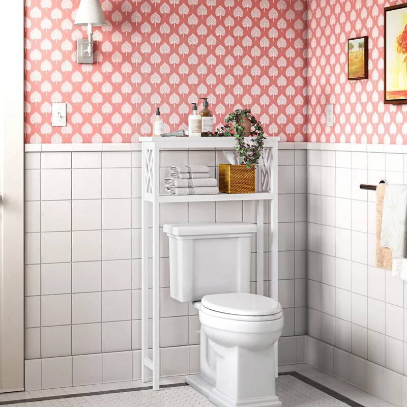 Left. Hivvago - White Solid Wood Over the Toilet 1-Shelf Storage Rack - white.