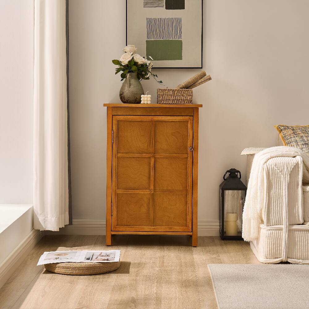 Angle. Loheer - Loheer Mid Century Modern Floor Cabinet Retro Storage Cabinet with Doors Walnut Accent Console Table for Entryway - Walnut.