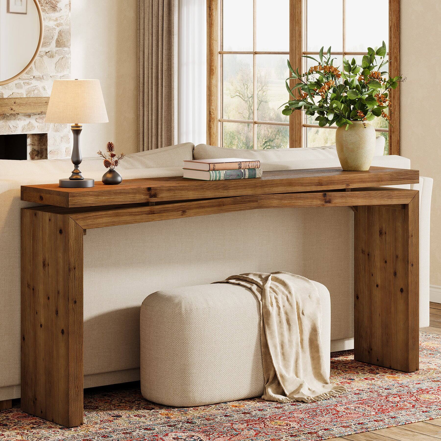 Alt View 1. Tribesigns - Farmhouse Solid Wood Console Table with Space-Saving Design and Rectangular Top for Entryway and Hallway - Brown.