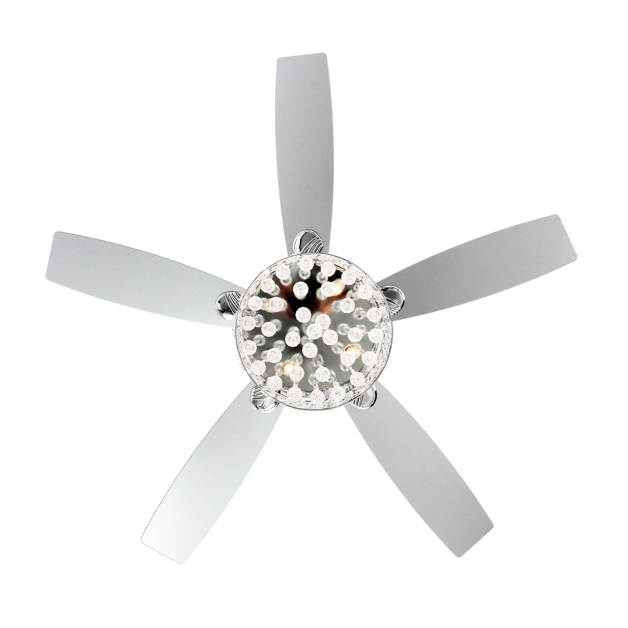 Alt View 8. Parrot Uncle - 52" Modern Silver 5-Blade Crystal Ceiling Fan with Remote Control - Chrome.