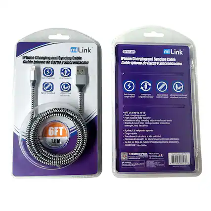 mi Link iPhone Charging and Syncing Cable
Cable iphone de Carga y Sincronizacion
- 6FT/1.8M
- Fast charging
- Charge/sync
- Fabric braided
- Ultrastrong reinforced
6FT/1.8M
- Fast charging speed
- High-Speed data transfer
- Aluminum alloy housing with reinforced ends
- Braided nylon fiber cloth provides protection, strength, and flexibility
SONDEX CASA / ninaton - Jersms LE d - - 1 - LN WARAN
and Peproductive nam a 2535-80 00195