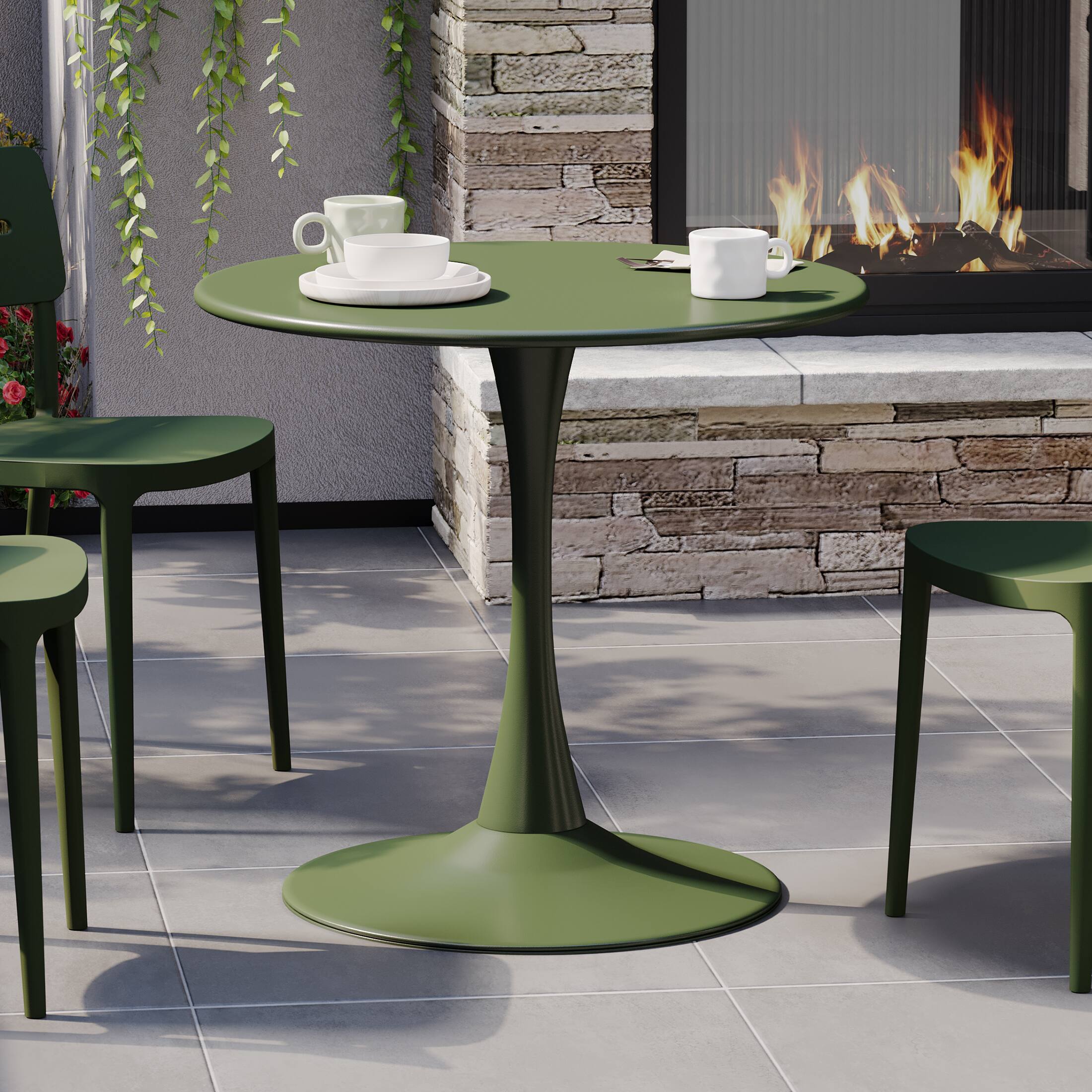 Angle. WestinTrends - WestinTrends Playa 31.5" Round Outdoor Indoor Metal Cocktail Dining Table - Olive Green.