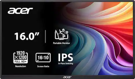 Acer - Refurbished Excellent - PM161W 16.0" WUXGA 60Hz FreeSync Compatible IPS Portable Monitor (2 x USB 3.1 Type-C, Mini HDMI, Audio Out) - Black