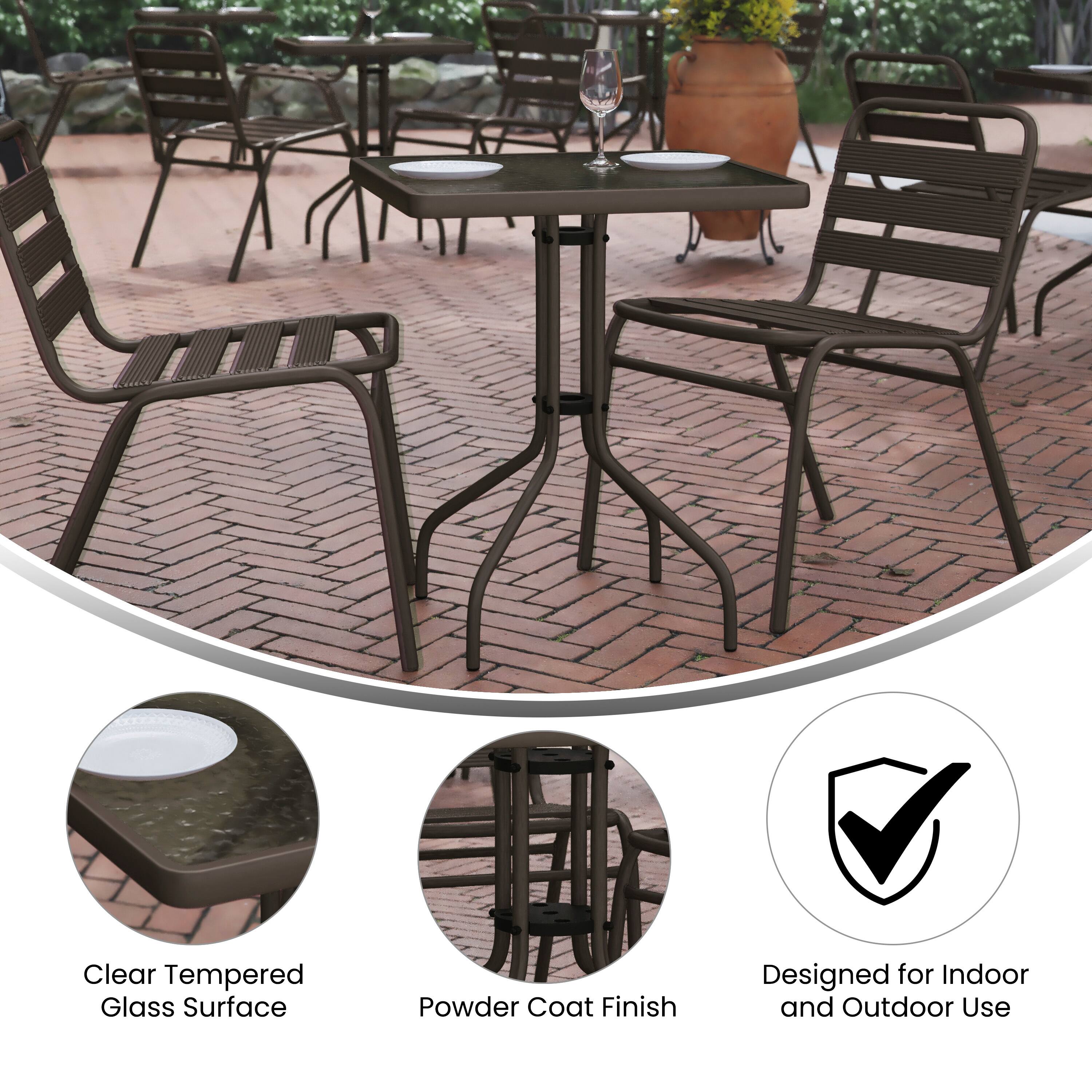Clear Tempered Glass Surface  
Powder Coat Finish  
Designed for Indoor and Outdoor Use