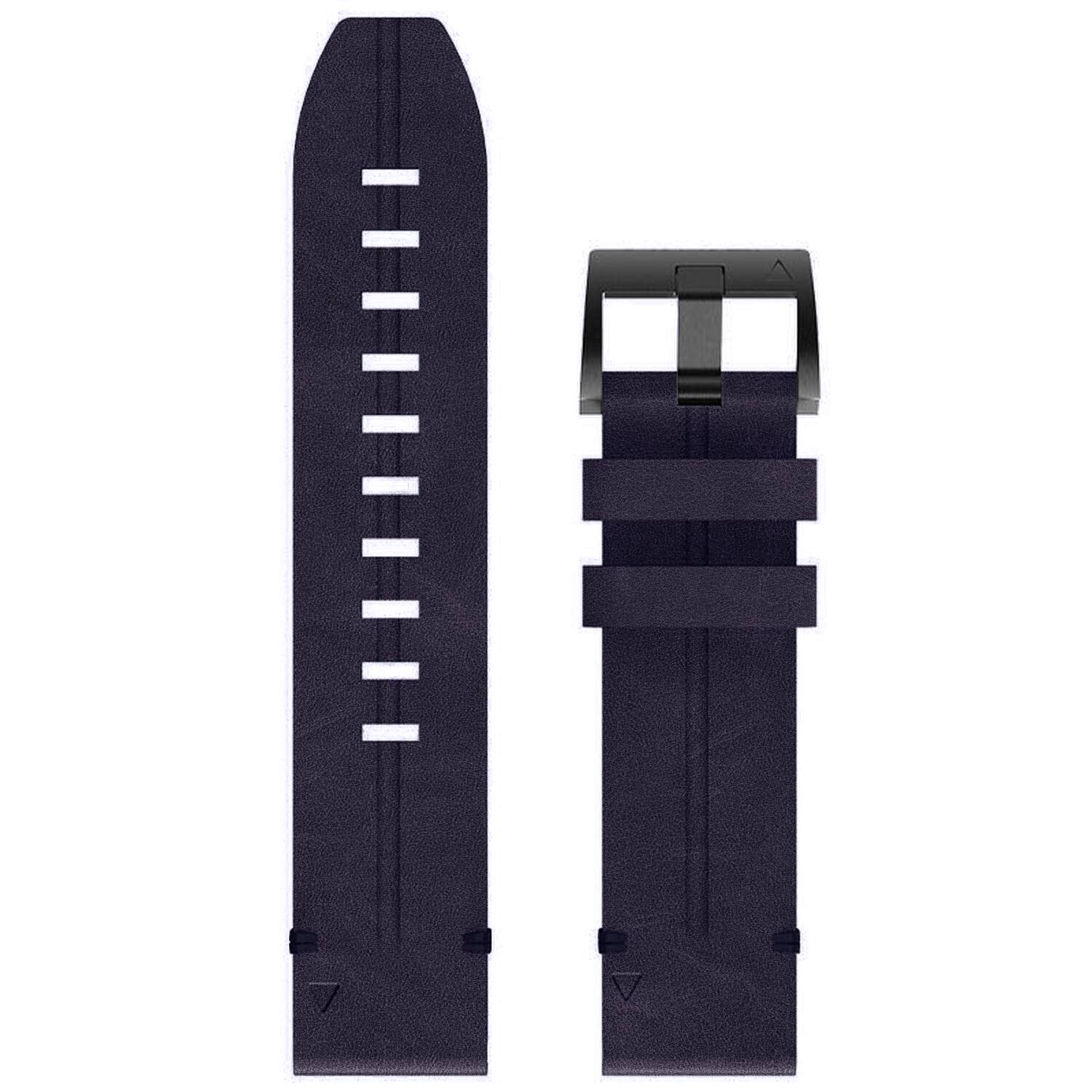 Left. StrapsCo - Vintage Italian Leather Strap QuickFit 26 Watch Band For Garmin Quatix 8 – 51mm (Extra Long) - Midnight.