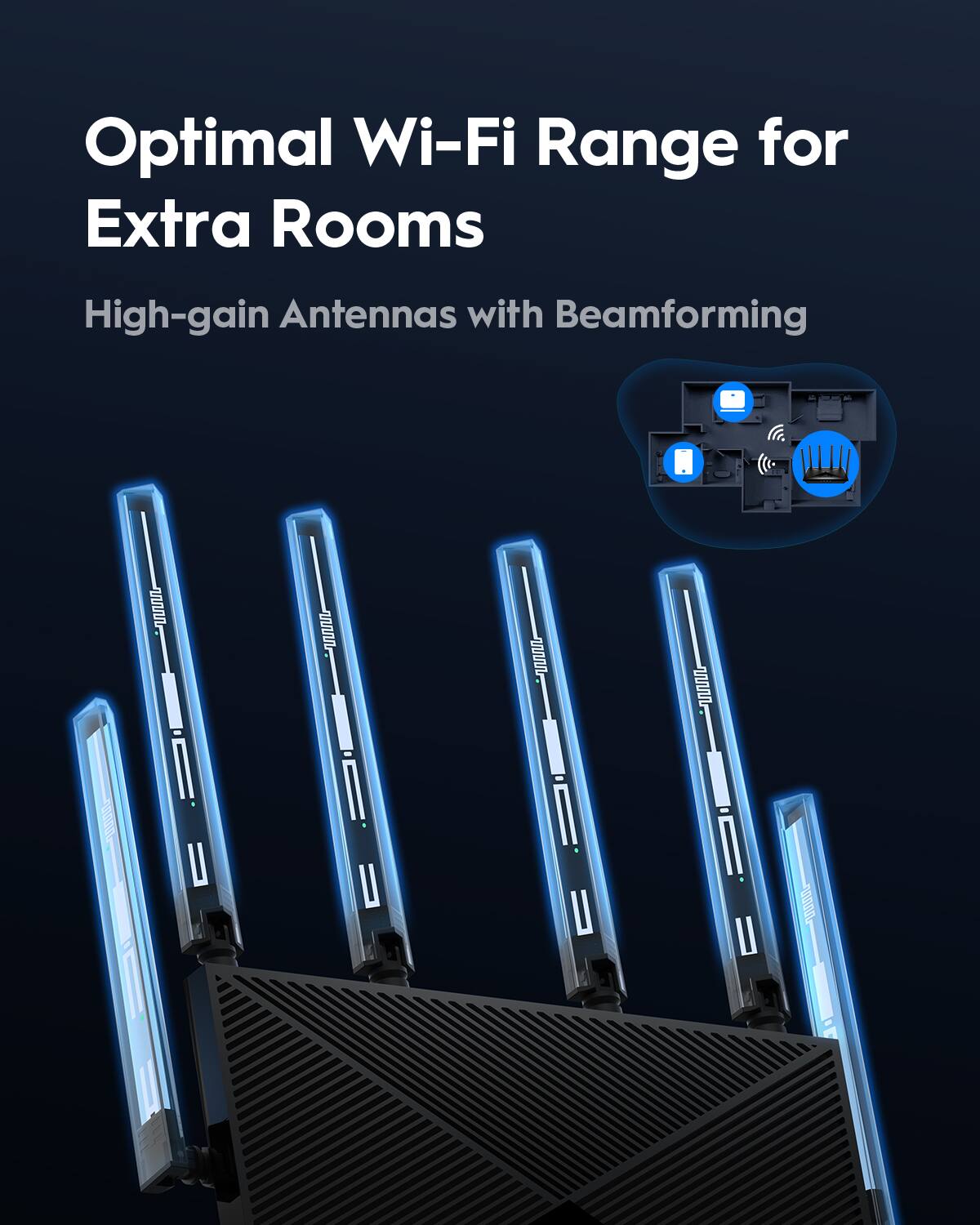 Optimal Wi-Fi Range for Extra Rooms: High-gain Antennas with Beamforming