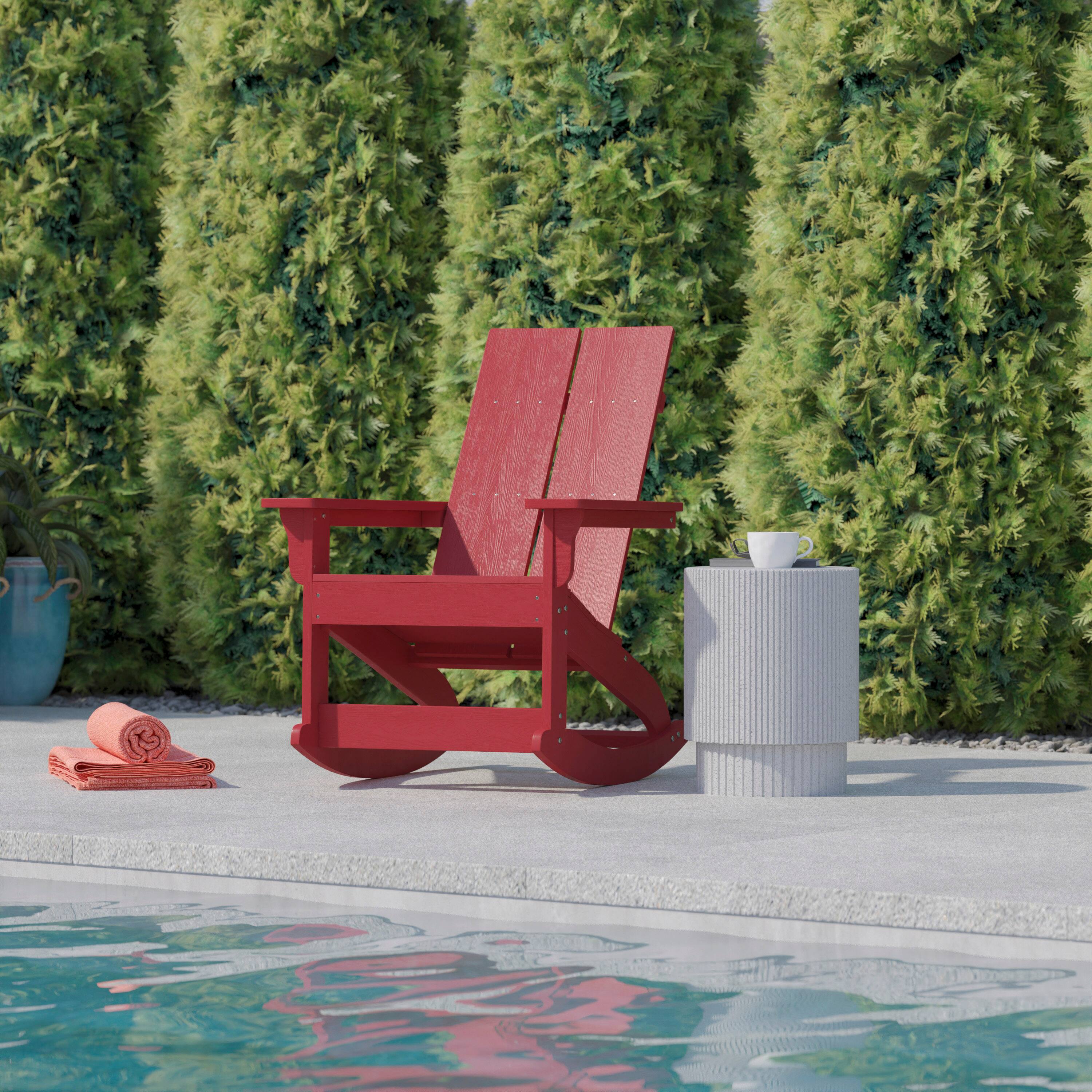 Alt View 3. Flash Furniture - Finn Modern Commercial Grade Poly Resin Wood Adirondack Rocking Chair - All Weather Red Polystyrene - Dual Slat Back - S - Red.