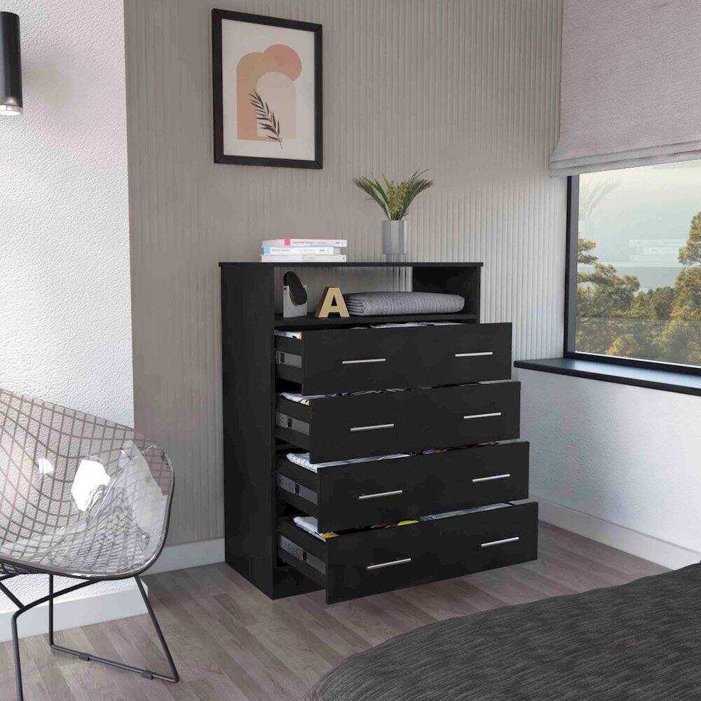 Alt View 4. TuHome - Peru Four Drawer Dresser Black MDF - White.