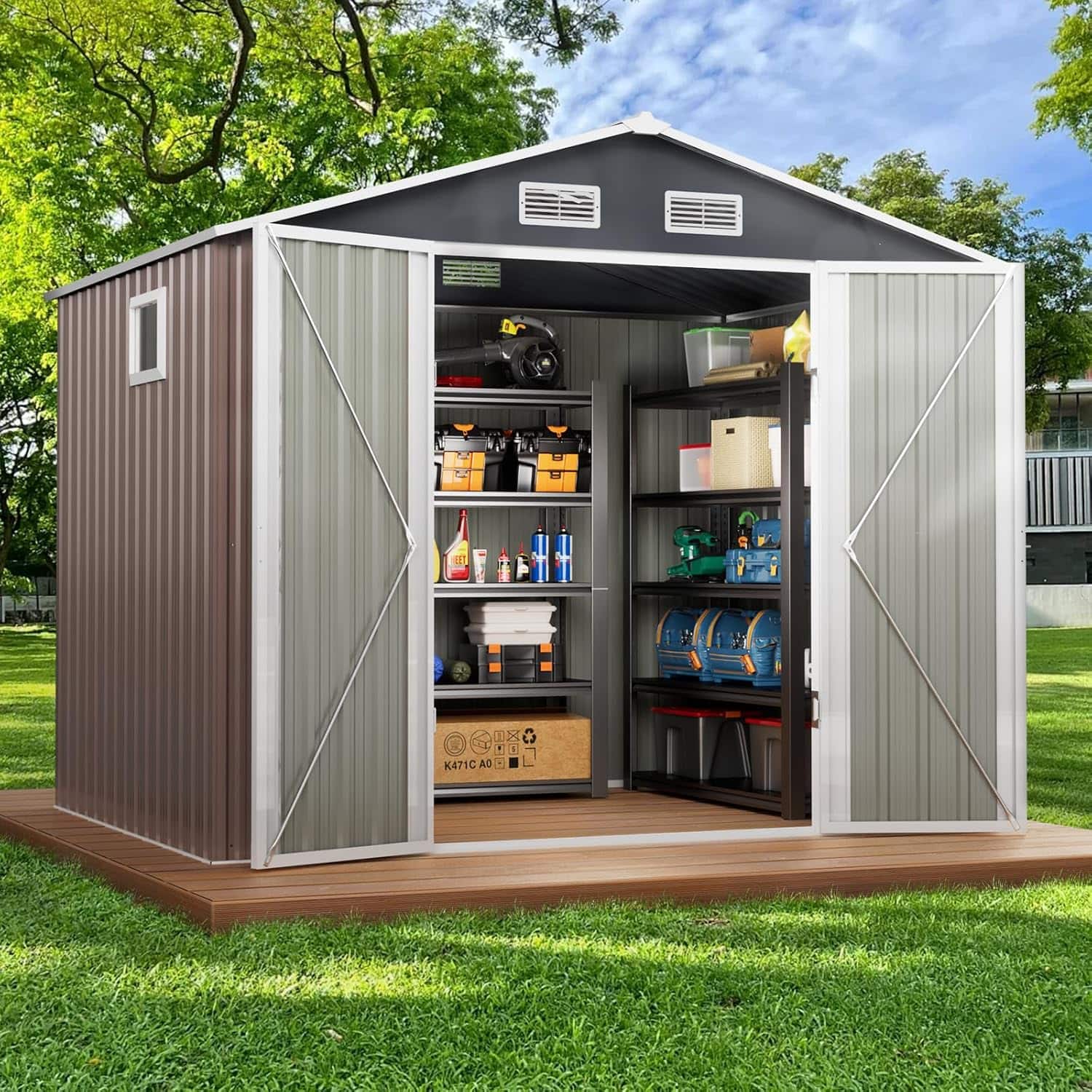 Circus Cirle - 8x6 FT Outdoor Storage Shed with Window&Lockable Doors