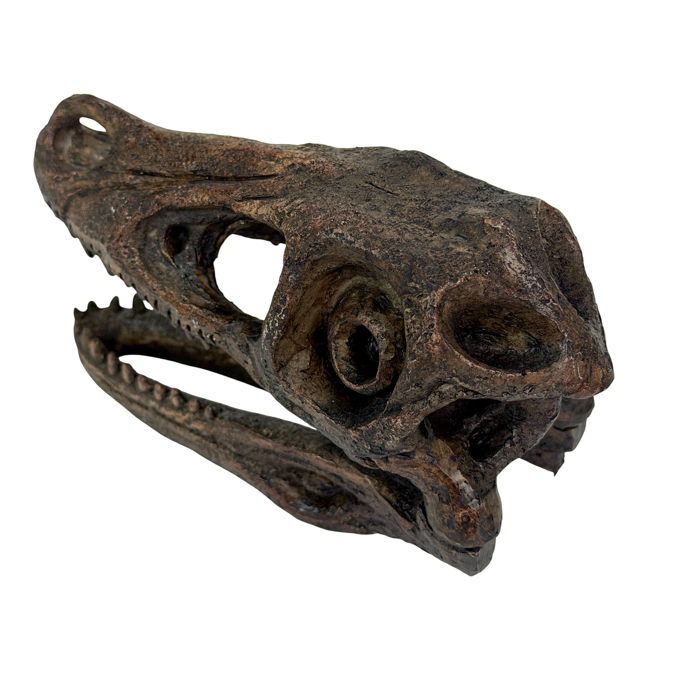 Alt View 2. Things2Die4 - Velociraptor Statue Brown Resin Dinosaur Fossil Replica 7 Inch Decor - Brown.