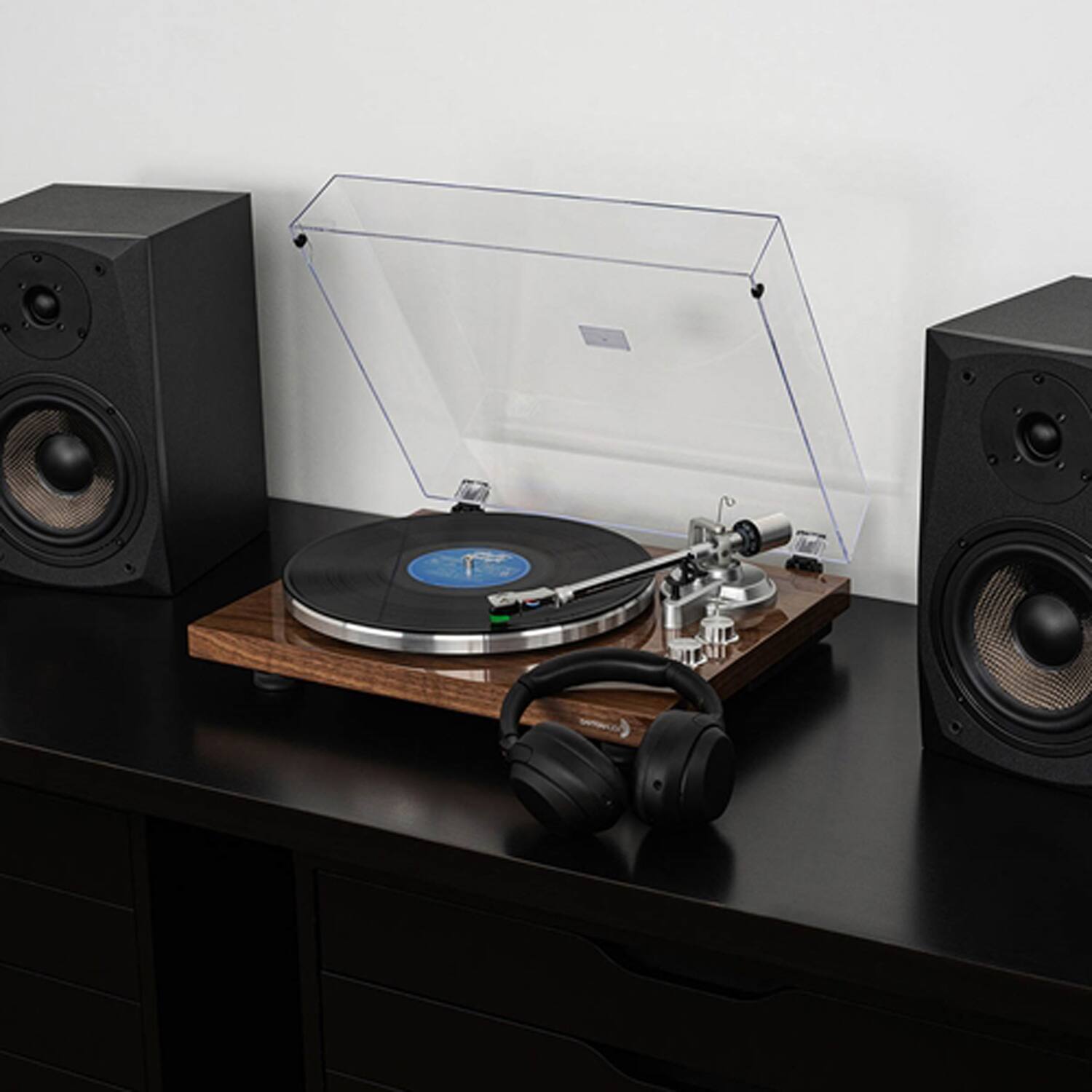 Angle. Dayton Audio - Dayton Audio 2-speed Belt-drive Automatic Turntable With Bluetooth, Usb For Mp3 Encoding - Brown.