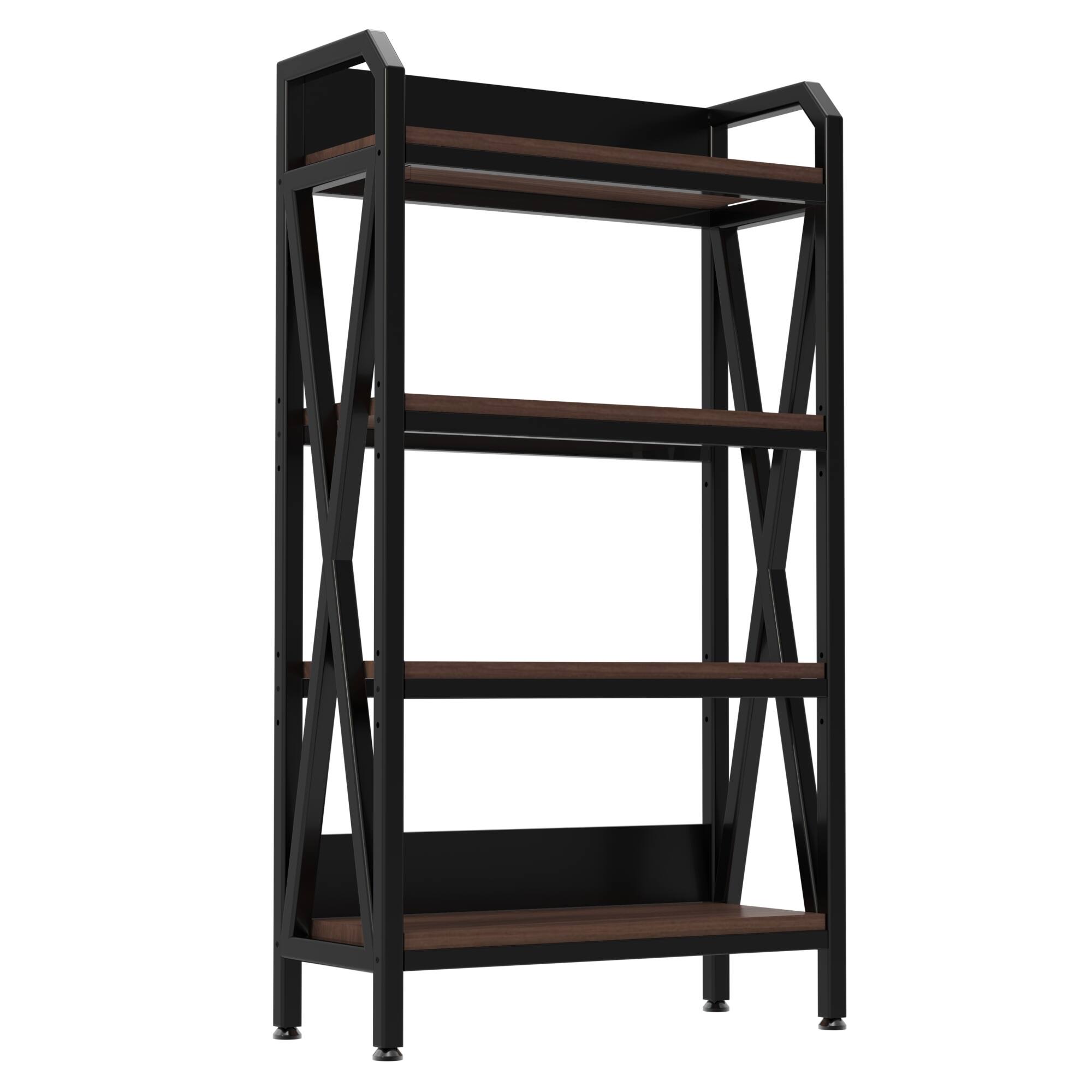 Alt View 5. GOODSILO - 4-Tier Metal and Wood Kitchen Storage Shelf Organizer for Pantry Bathroom Garage Closet - Black+Black Brown.